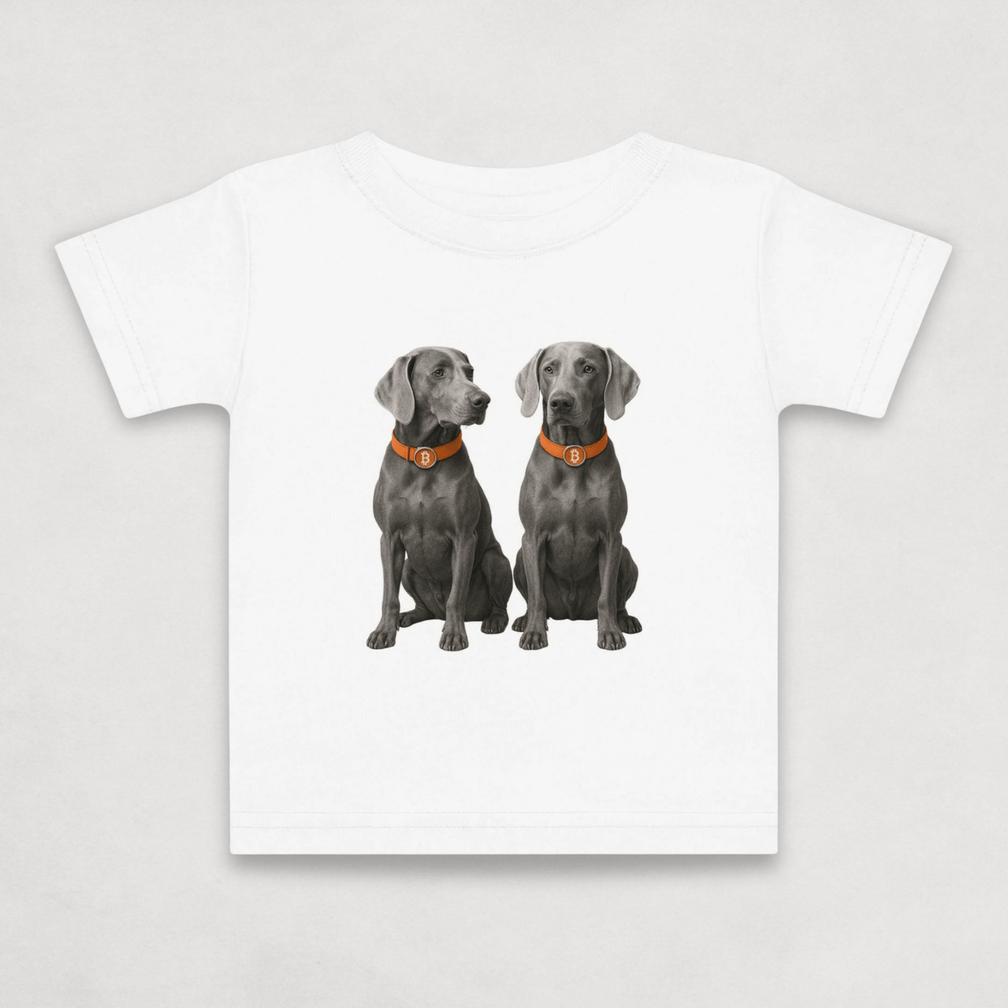 White Bitcoin Tee for Infants from the Hodl Dog Weimaraner Collection by lil'B