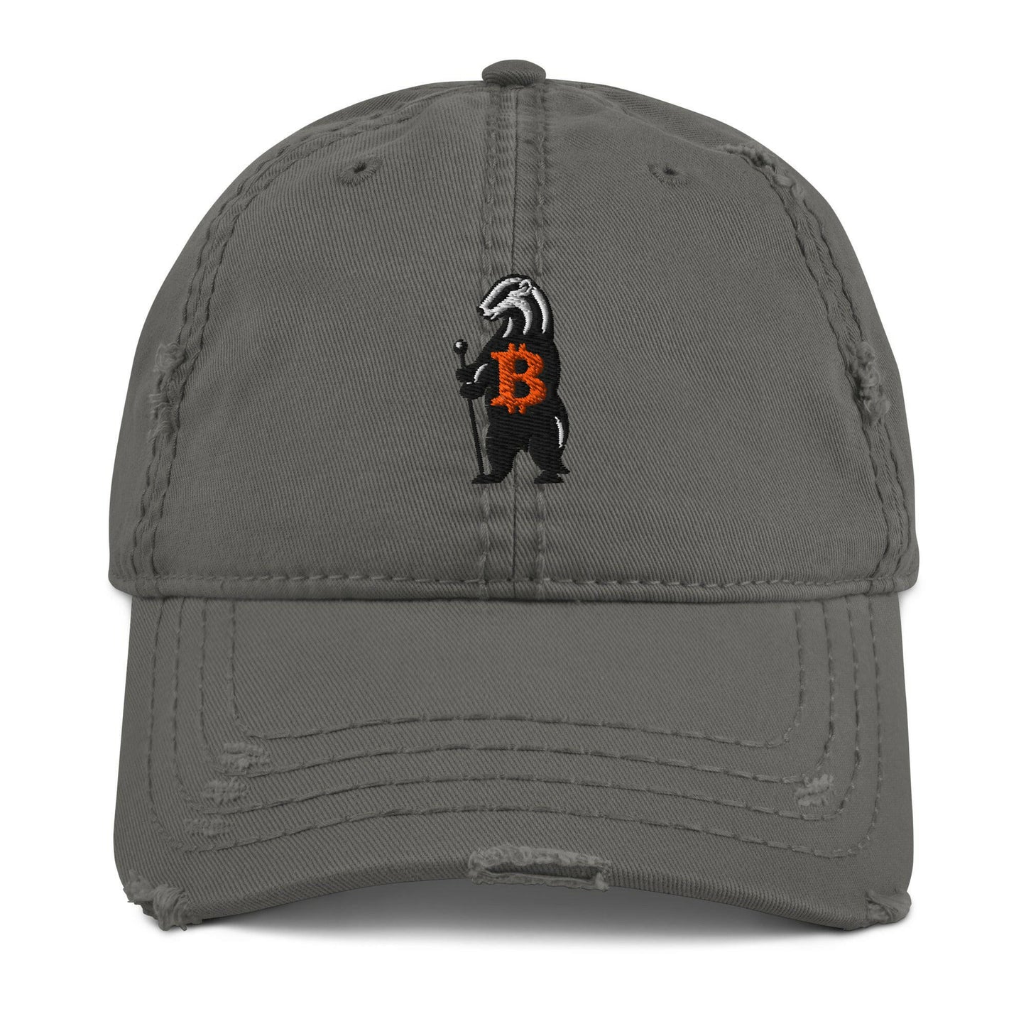 HONEY BADGER / Distressed Bitcoin Dad Hat - SVRN_T Hats - The Orange Habit