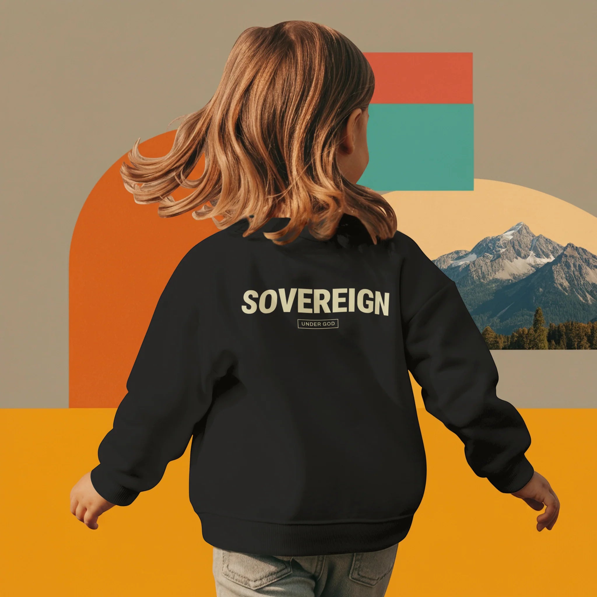 Girl wearing a sweatshirt from Praise Society Christian Lifestyle Brand