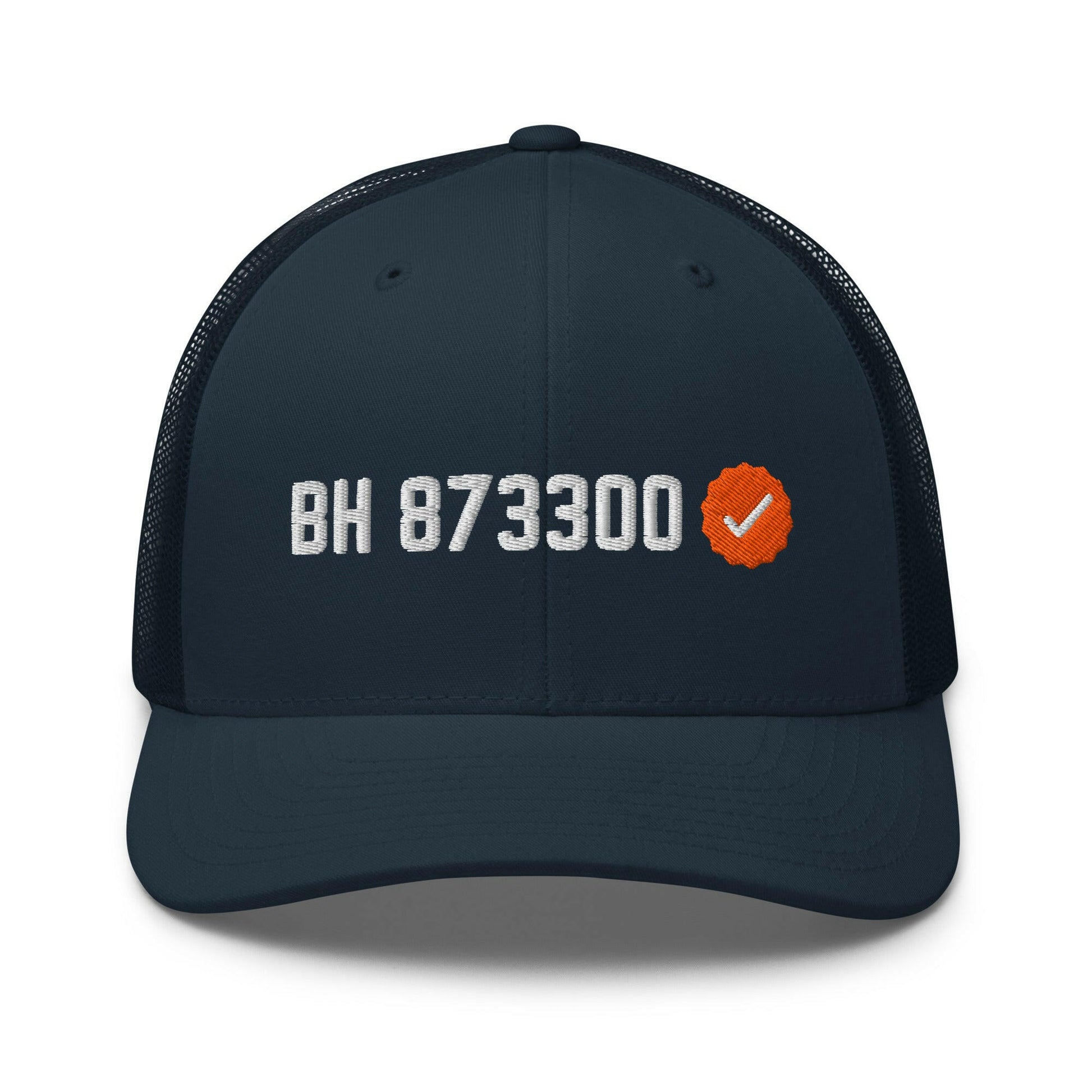 100K Verified BH Bitcoin Trucker Cap (navy) by The Orange Habit at SVRN Society