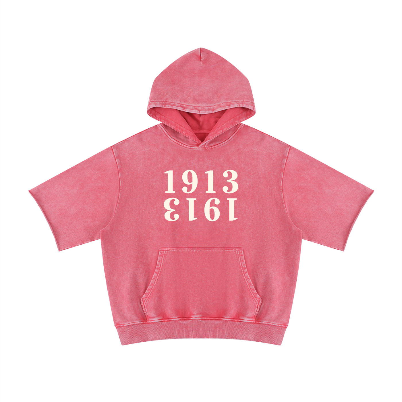 Pink bitcoin hoodie with '1913' printed on it against a white background