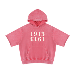 Pink bitcoin hoodie with '1913' printed on it against a white background