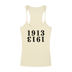 (Apricot) 1913 tank top with black text on a white background
