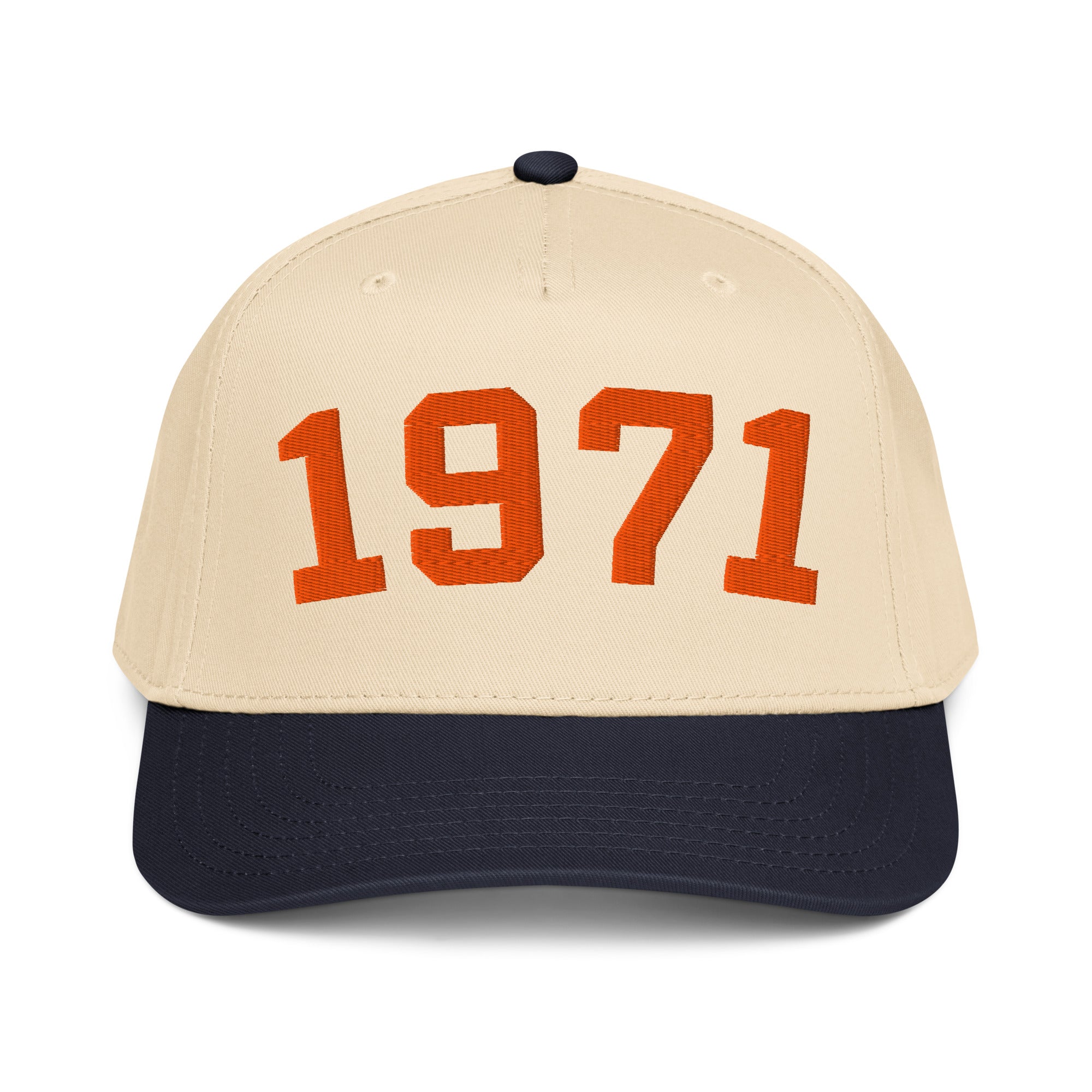 (Navy/Natural) Bitcoin hat with 1971 in orange embroidery - svrn society