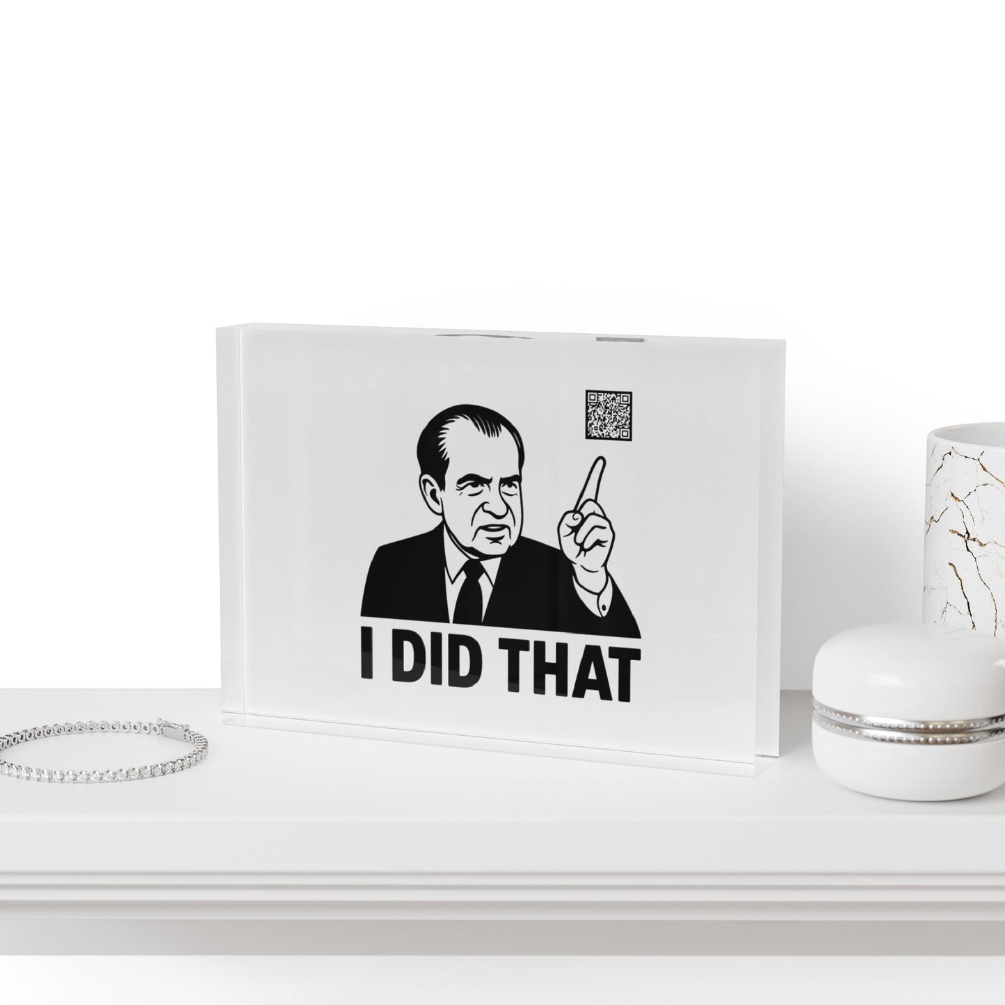 1971 Decorative Nixon 'I Did That' Acrylic Desk Block - SVRN Society