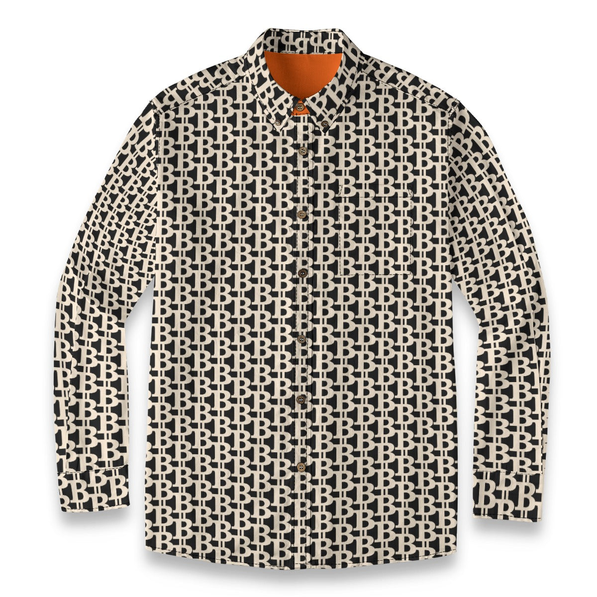 Bitcoin B black men's long sleeve cotton shirt