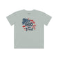 Light gray kids christian t-shirt with 'In God We Trust' graphic on a white background