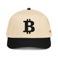 Bitcoin 'B' Black 5 Panel Block Height Hat in natural/black, front view