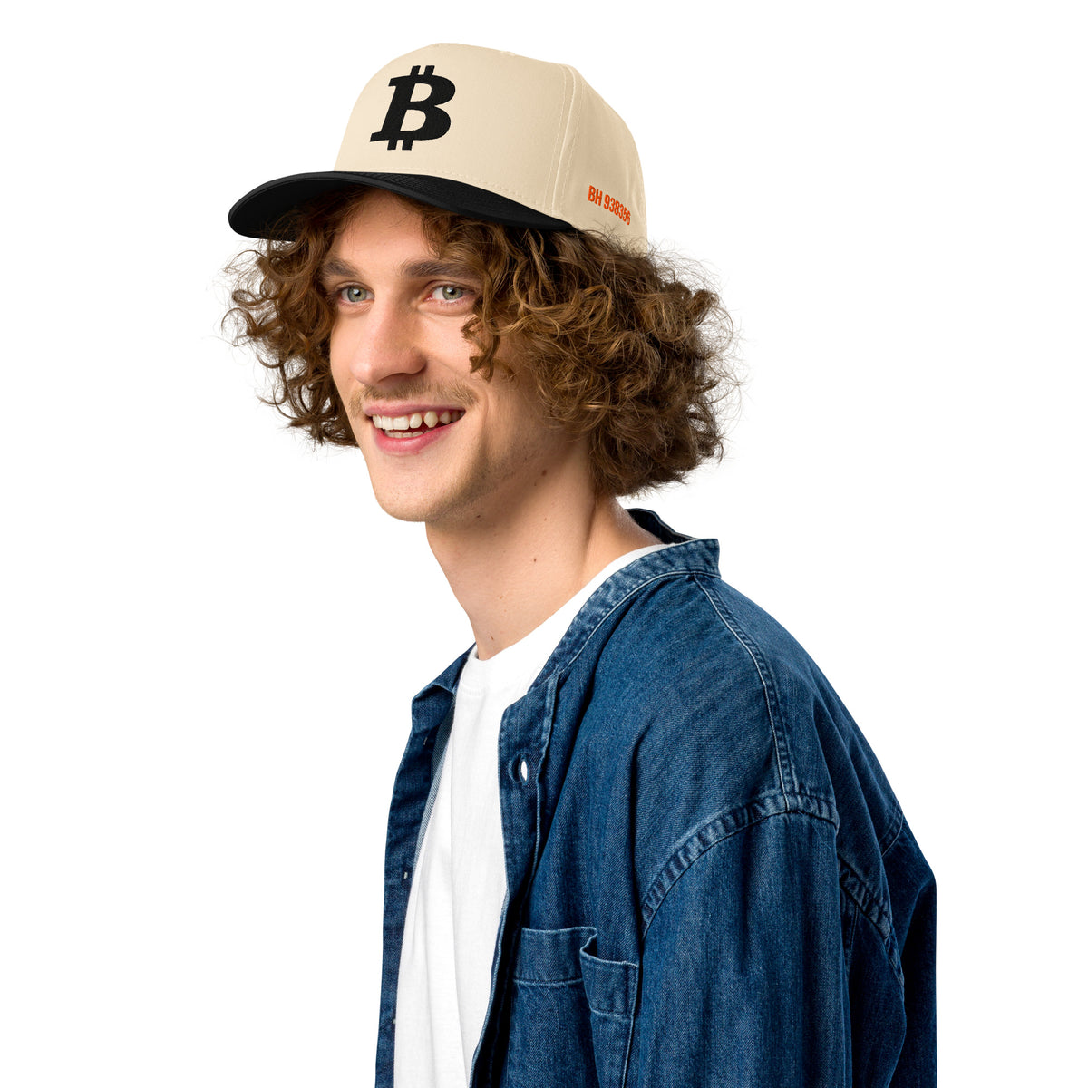 Bitcoin 'B' Black 5 Panel Block Height Hat in natural, left front view, image 7