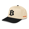 Bitcoin 'B' Black 5 Panel Block Height Hat in natural, left front view | The Orange Habit by SVRN Society