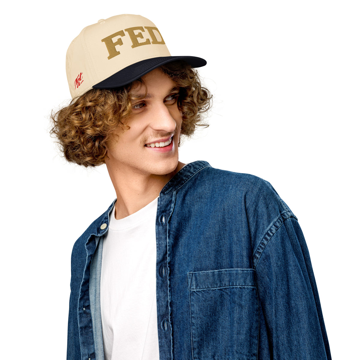 Not A FED 5 Panel Cap in navy/natural, right front view