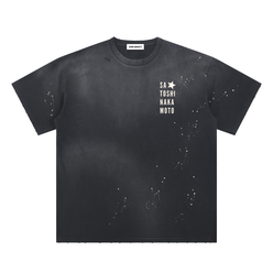 Nakamoto: Hand-Frayed Sunfade Paint Splatter T-Shirt