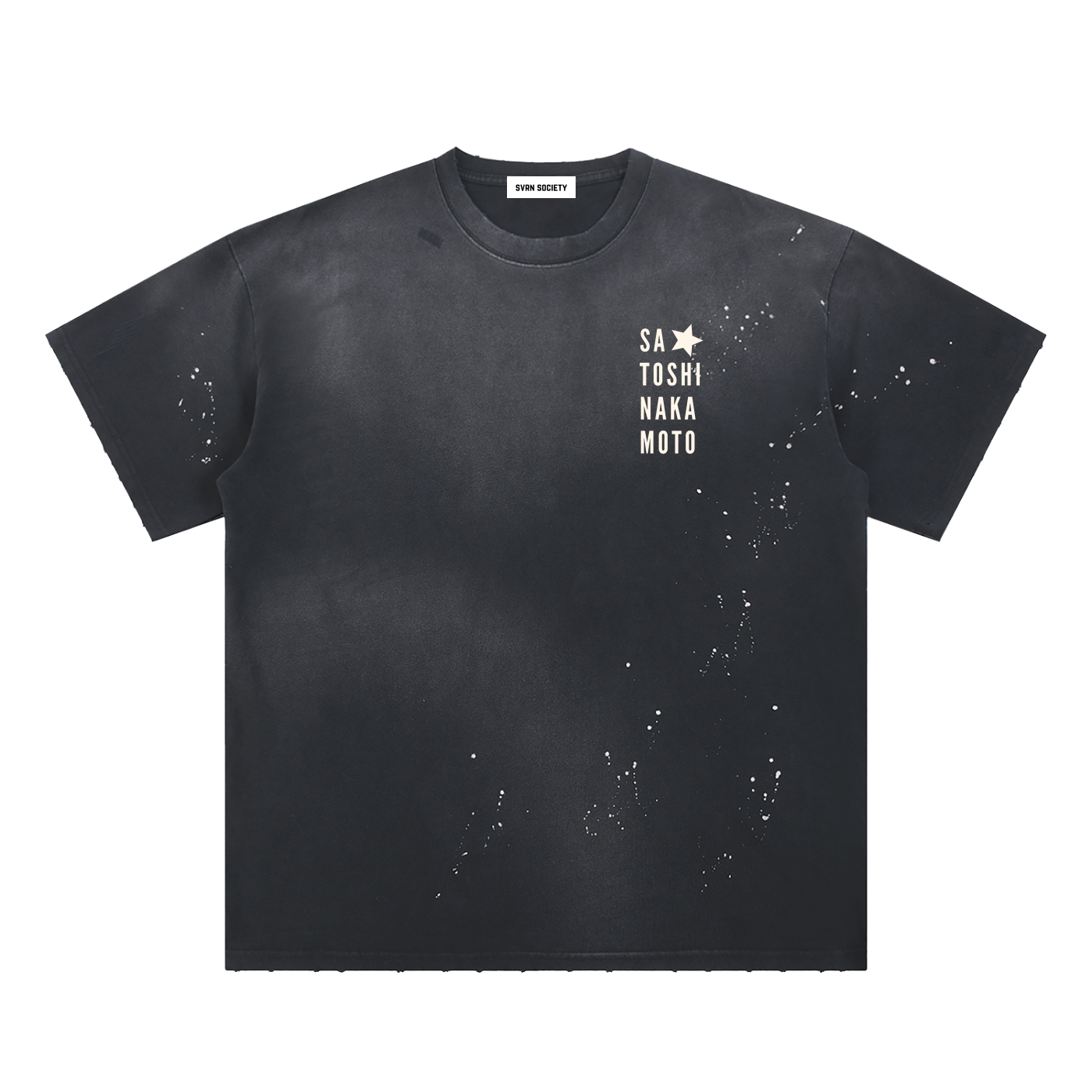 Nakamoto: Hand-Frayed Sunfade Paint Splatter T-Shirt