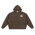 Brown leopard print hoodie with a logo on a white background