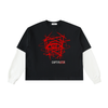 Black t-shirt with red graphic design and 'CAPTIVATED' text on a white background