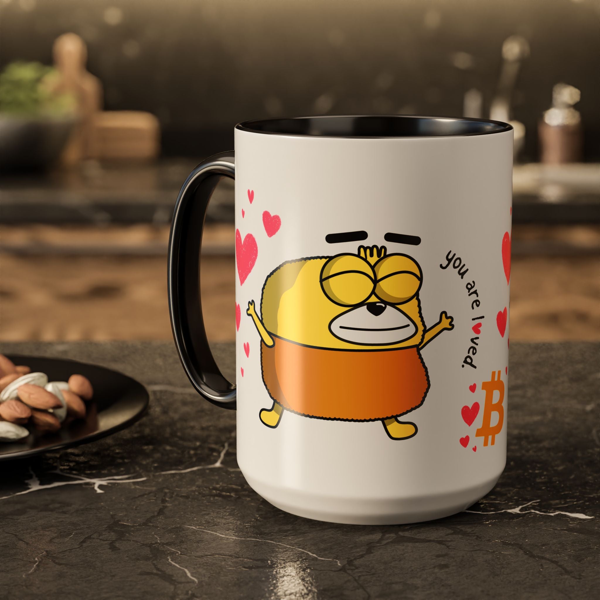 Yellow The Puppet “You Are Loved” / Bitcoin Coffee Mug - Orange Habit Home - The Orange Habit