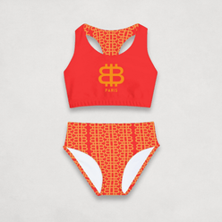 Pink and Orange Girls Bitcoin Paris Kids Bitcoin Swimsuit by lil'B for toddlers and little girls