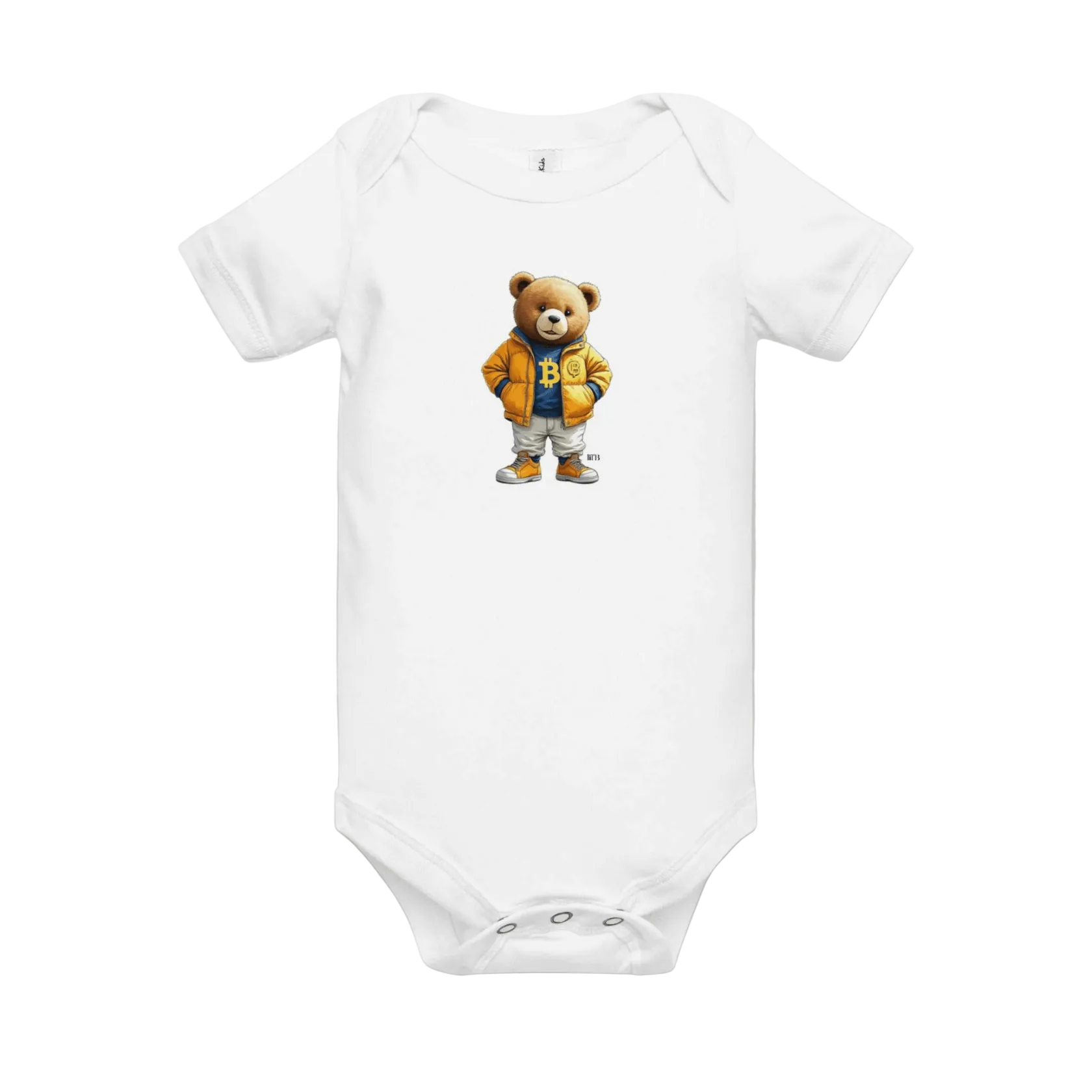 White Bitcoin Onesie for Infants from the BEARISH collection by lil'B
