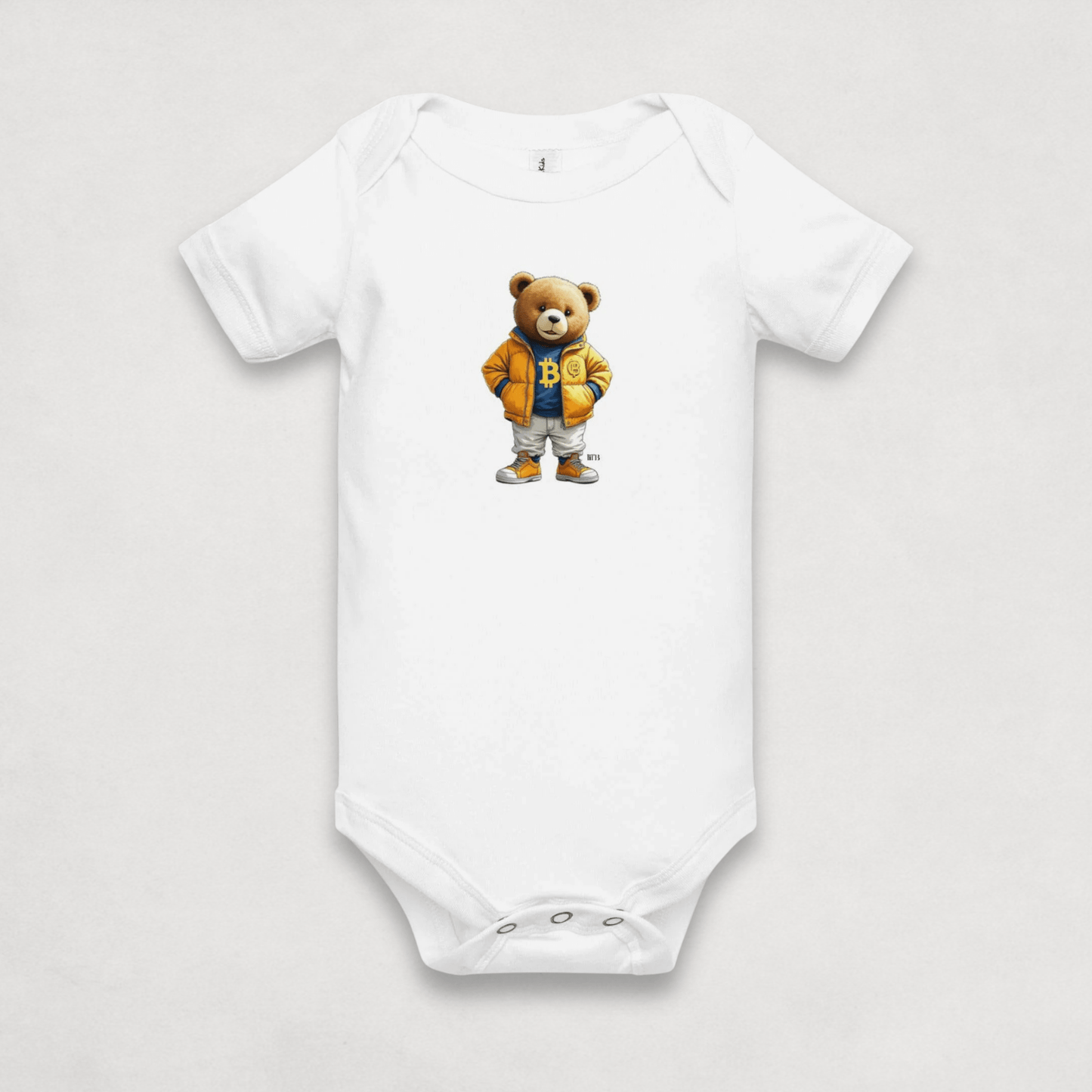 Heather Grey Bitcoin Onesie for Infants from the BEARISH collection by lil'B