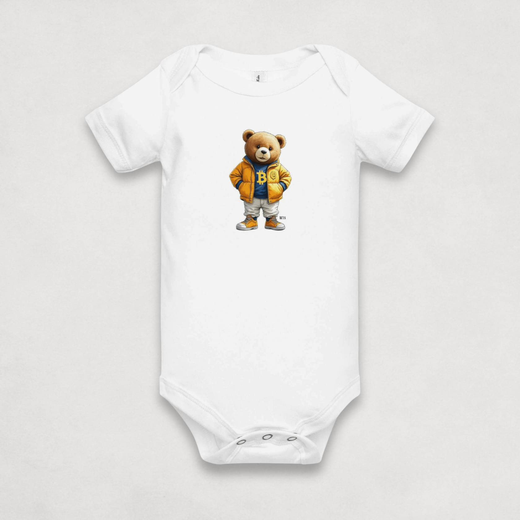 Heather Grey Bitcoin Onesie for Infants from the BEARISH collection by lil'B