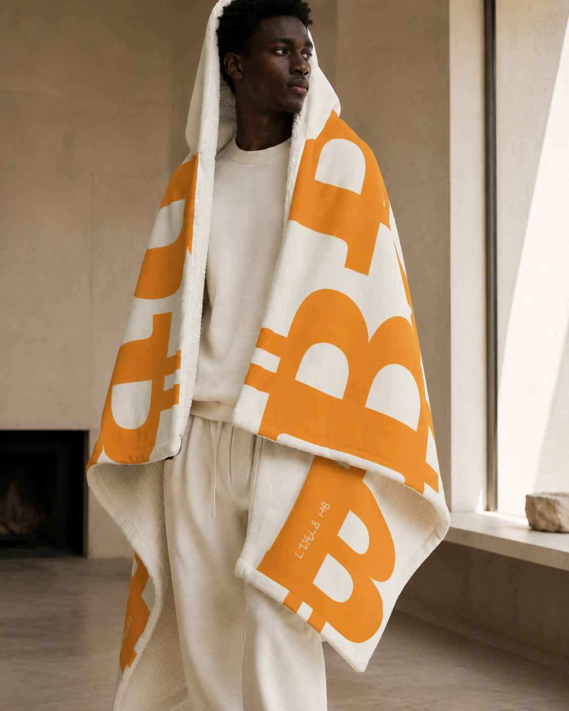 Bitcoin 'B': Manta Sherpa con Capucha de Bitcoin