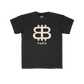 front view of the Bitcoin Paris Kids Tee in black by lil'B