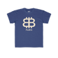 front view of the Bitcoin Paris Kids Tee in royal blue by lil'B