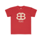 front view of the Bitcoin Paris red Kids Tee by lil'B