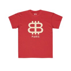 front view of the Bitcoin Paris red Kids Tee by lil'B