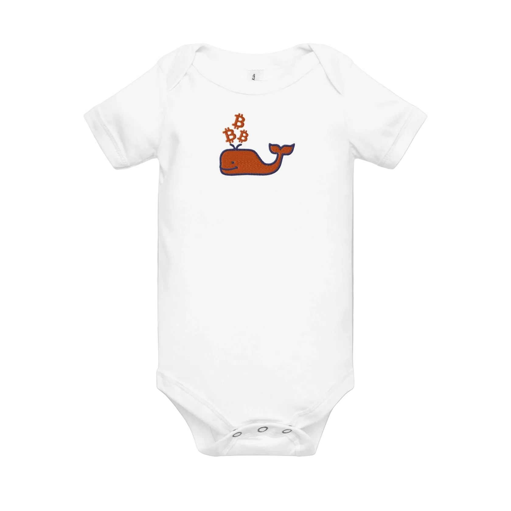 White Bitcoin Onesie for Infants by the Bitcoin Whale Collection by lil'B
