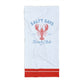 A bitcoin beach towel with a red lobster graphic and blue 'Salty Sats' and 'Beach Club' text, finished with a red stripe at the edge, shown flat against a white background.
