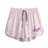 Bitcoin whale women's Bitcoin shorts in pink pinstripe pattern by The Orange Habit at SVRN Society