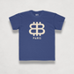 front view of the Bitcoin Paris Kids Tee in royal blue by lil'B