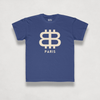 front view of the Bitcoin Paris Kids Tee in royal blue by lil'B