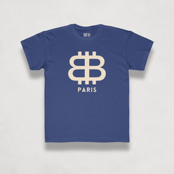 front view of the Bitcoin Paris Kids Tee in royal blue by lil'B