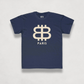 front view of the Bitcoin Paris Navy blue Kids Tee by lil'B | The Orange Habit