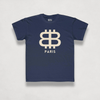 front view of the Bitcoin Paris Navy blue Kids Tee by lil'B | The Orange Habit