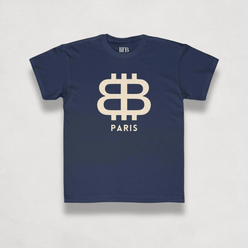 front view of the Bitcoin Paris Navy blue Kids Tee by lil'B | The Orange Habit