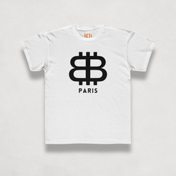 front view of the Bitcoin Paris Kids Tee in white by lil'B | The Orange Habit