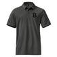 Gray Bitcoin polo shirt with a black bitcoin B on a white background