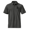 Gray Bitcoin polo shirt with a black bitcoin B on a white background