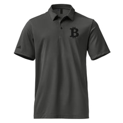 Gray Bitcoin polo shirt with a black bitcoin B on a white background