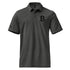 Gray Bitcoin polo shirt with a black bitcoin B on a white background