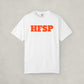 White t-shirt by SVRNT with 'HFSP' printed in orange on a light gray background | The Orange Habit