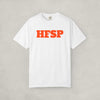 White t-shirt by SVRNT with 'HFSP' printed in orange on a light gray background | The Orange Habit