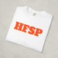 folded white t-shirt with red 'HFSP' text on a light gray background | The Orange Habit