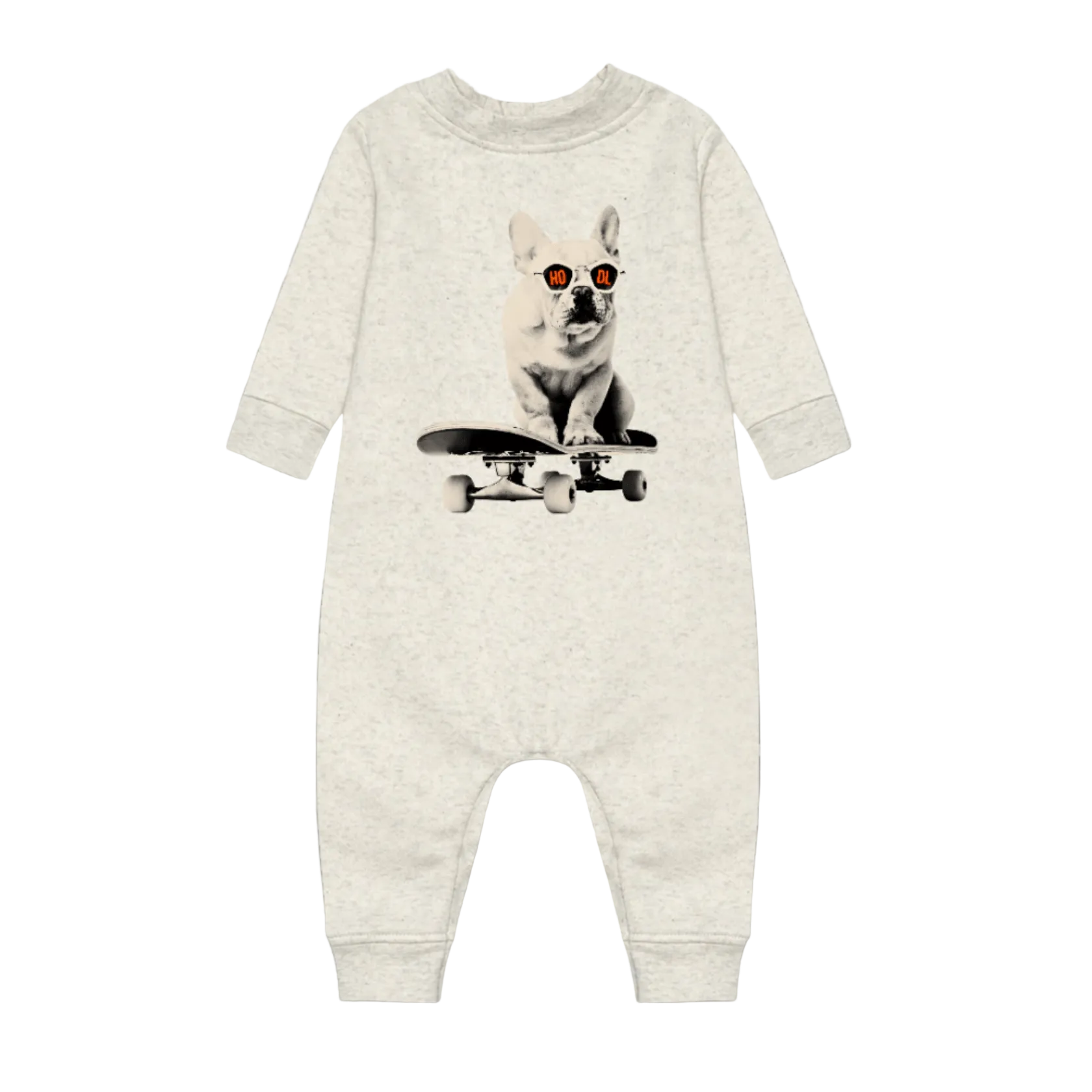 Oatmeal Heather Bitcoin Bodysuit for Infants by the Hodl Dog Frenchie Collection by lil'B