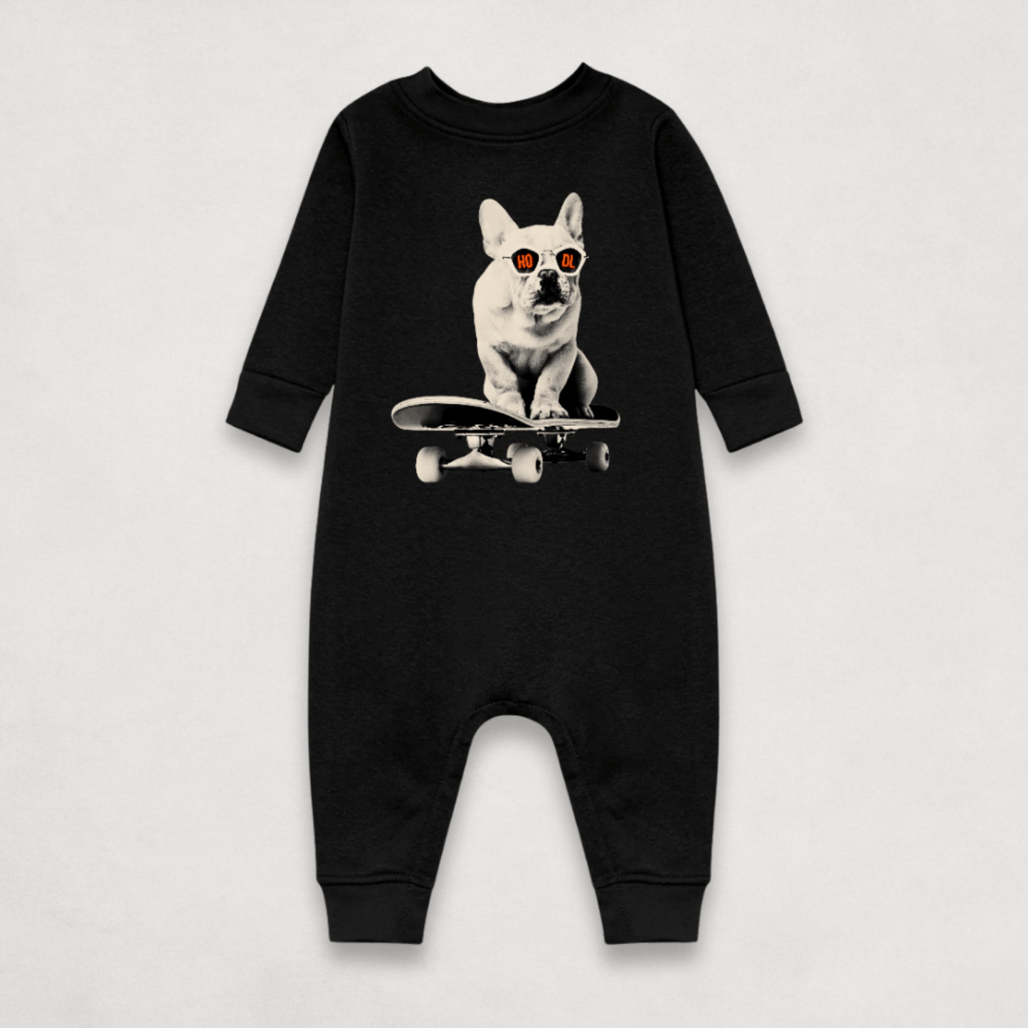 Black Bitcoin Bodysuit for Infants by the Hodl Dog Frenchie Collection by lil'B
