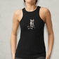 Woman wearing the HODL Dog Black Racerback Tank Top by Nikki Nakamoto Front view