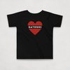 I heart satoshi black toddler bitcoin t-shirt with a red heart and white satoshi lettering by lil'B